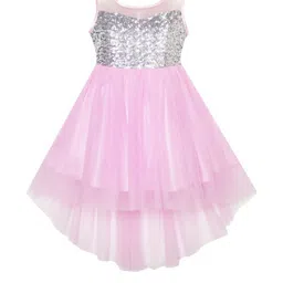 Shahina Fashion Girls Self Design Sequined High-Low Hem Fit & Flare Dress-picture-35