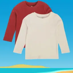 MINIKLUB Kids Red & White Solid Full Sleeves T-Shirt (Pack Of 2)-image-1