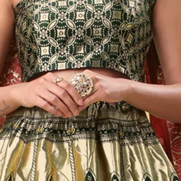 PURVAJA Green Floral Print Stitched Lehenga & Unstitched Blouse With Dupatta image 5