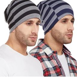 Vimal Jonney Black & Navy Striped Beanies Set of 2-picture-49