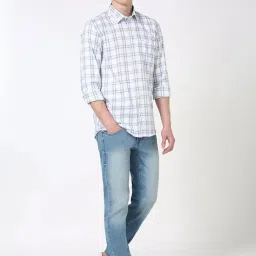 Peter England White Cotton Slim Fit Checks Shirt image 5