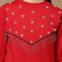 KASSUALLY Red Fleece Embellished Sweatshirt image 5