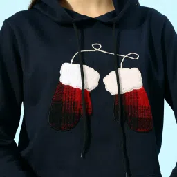 KASSUALLY Navy Cotton Printed Crop Hoodie image 5