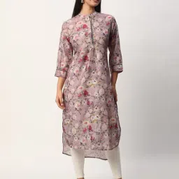 R&B Lilac Polyester Floral Print Straight Kurta image 4