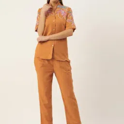 Autumnlane Tushki Orange Embroidery Cotton Co-Ord Set-image-7