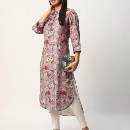 R&B Lilac Polyester Floral Print Straight Kurta image 3