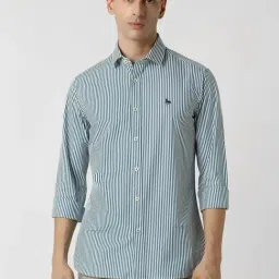 Van Heusen Sport Blue Cotton Slim Fit Striped Shirt-image-81