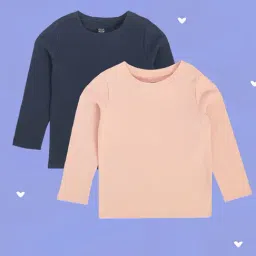 MINIKLUB Kids Peach & Navy Solid Full Sleeves T-Shirt (Pack Of 2)-image-23