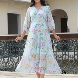YASH GALLERY Floral Print Georgette A-Line Maxi Dress image 4