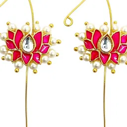 FEMMIBELLA Gold-Plated Kundan Studded and Artificial Beaded Floral Shaped Ear Cuffs image 5
