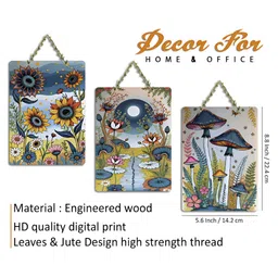 ArtVibes Blue & Yellow 3 Pieces Botanical Dreams Printed Wooden Hanging Wall Arts image 3