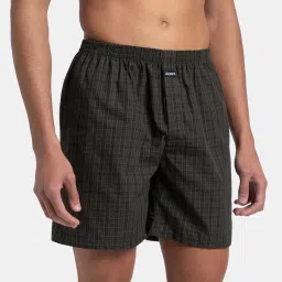 Jockey Grey & Deep Olive Cotton Regular Fit Checks Boxers - Pack Of 2 image 5