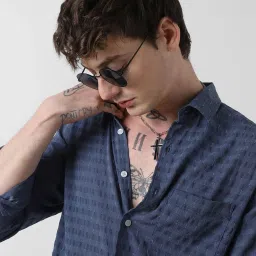 Vastrado Navy Relaxed Fit Self Pattern Shirt image 5