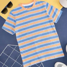 Pantaloons Junior Peach & Blue Cotton Striped T-Shirt-image-72