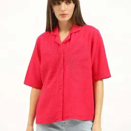 United Colors Of Benetton Pink Pure Cotton Regular Fit Textured Shirt-image-60
