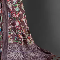 Saree Mall Brown Printed Sarees With Unstitched Blouse image 5