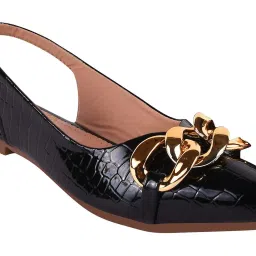 Shoetopia Kids Black & Beige Flat Ballets image 5