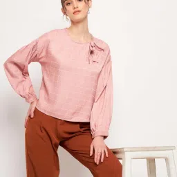 MADAME Peach Chequered Top image 5