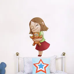 rawpockets Multicolored Little Girl With Teddy Wall Stickers image 1