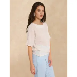 RAREISM Beige Cotton Blend Solid Short Sleeves Top-picture-17