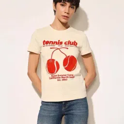 Only Off White Cotton Regular Fit Printed T-Shirt-image-56