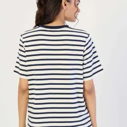 Femmella Navy Cotton Relaxed Fit Striped T-Shirt image 2