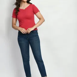 Brainbees Women Ribbed Fitted Cotton Crop Top-image-1