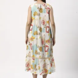 R&B Off White Cotton Printed A-Line Dress image 2