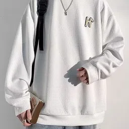 HERE&NOW Men Textured Applique Oversized Sweatshirts image 3