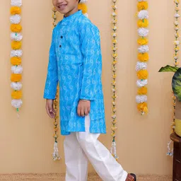 UNBIND Boys Regular Pure Cotton Kurta with Churidar image 5