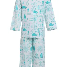 A Little Fable Kids White & Turquoise Printed Night Suit-picture-34