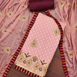 HERE&NOW Ethnic Motifs Embellished Unstitched Dress Material-picture-30