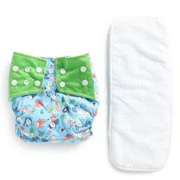 POLKA TOTS Reusable & Washable Cloth Diaper with 1 Diaper Liner and Size Adjustable Snap Buttons - Blue&Green-picture-15