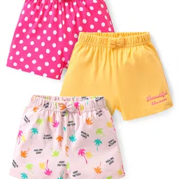 Babyhug Cotton Single Jersey Knit Shorts Polka Dot & Palm Tree Print Pack of 3 - Pink Peach & Yellow-picture-11