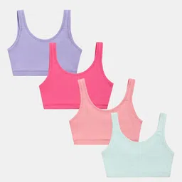 Sillysally Pack of 4 Sleeveless Solid Non Padded & Non Wired Active Bras -Purple Pink Peach & Pista Green-image-98