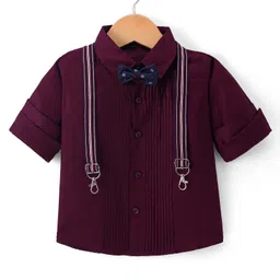 Robo Fry Cotton Woven Full Sleeves Solid Colour Party Shirt with Bow Suspender & Pinktucks Detailing - Maroon-picture-27