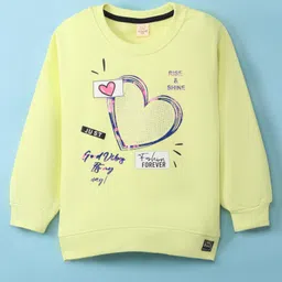 Olio Kids Fleece Knit Full Sleeves Sweatshirt With Foil Text & Heart Print - Light Green-picture-12