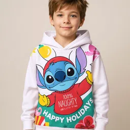Pine Kids Disney Terry Knit Full Drop Shoulder Sleeves Hooded Oversized Sweatshirt with Front & Back Stitch Print - White-picture-29