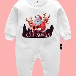 The Peppy Tend 100% Cotton Christmas Theme Full Sleeves Merry Christmas Text Printed Romper - White-picture-15
