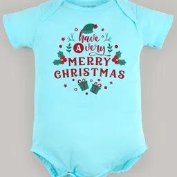 FFlirtygo Christmas Theme Cotton Half Sleeves Have A Very Merry Christmas Printed Onesie - Turquoise-picture-13