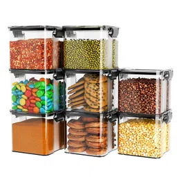 texro TEX-RO Air Tight Containers For Kitchen Storage Set Plastic Boxes For Storage Kitchen organizer & Kitchen Accessories Items700 mlSet Of 8 - Black & Transparent-picture-10