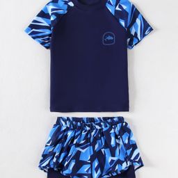 Pine Active Half Sleeves Two Piece Swimsuit With Whale Print - Blue-picture-26