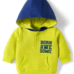 Doodle Poodle 100% Cotton Knit Full Sleeves Hooded Sweatshirt With Text Print & Kangaroo Pockets - Navy Blue & Lime Green-image-28