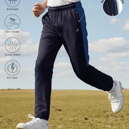 Pine Active Knit Full Length Super Stretch Solid Coloured Track Pant with Tape Detailing - Navy Blue-picture-16