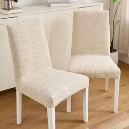 HOMETHREADS 2 Pcs Cream Elasticated Stretchable Chair Covers-picture-33
