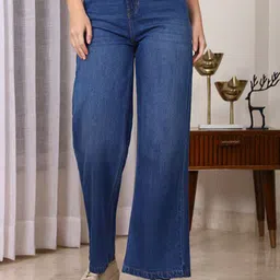 AngelFab Women Wide Leg High-Rise Stretchable Denim Jeans-image-67