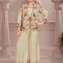 Lagorii Girls Floral Embroidered Regular Thread Work Top with Palazzos-image-47