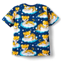 Babyhug Cotton Knit Half Sleeves Co-Ord Night Suit With AnimalPrint - Navy Blue image 3