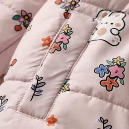 Mark & Mia Woven Full Sleeves Hooded Padded Jacket With Floral & Bunny Print & Pockets - White image 3