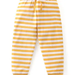 Babyhug Cotton Full Length Lounge Pants Striped & Text Printed Pack of 3 - Blue Yellow & Red image 4
